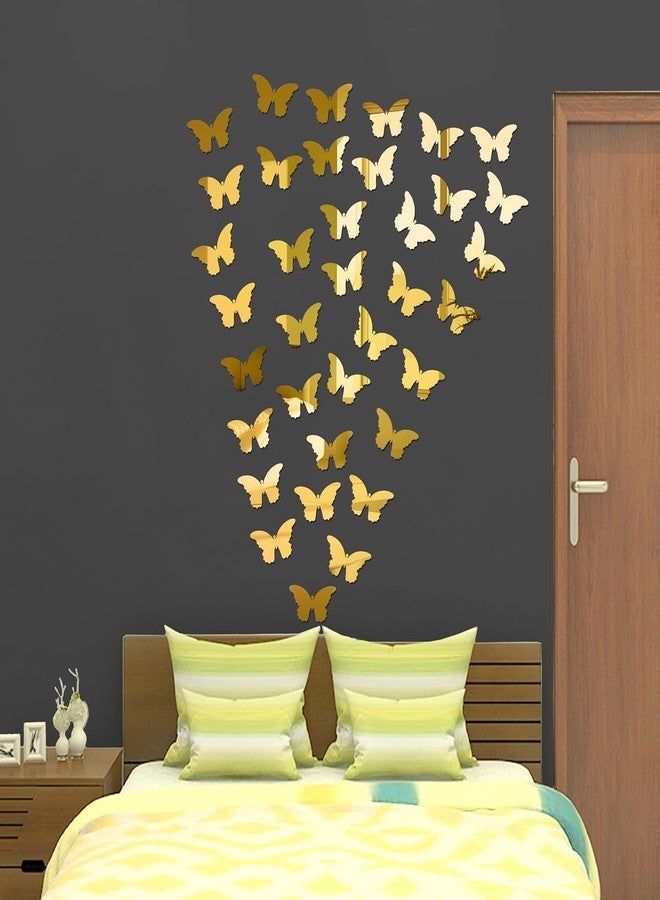 MERICAL Butterfly Mirror-Like Acrylic Stickers | Set of 30 Golden Decorative Glass Mosaic Stickers for Living Room, Bedroom & Home Décor | 3D Butterfly Design for Walls - Image 3